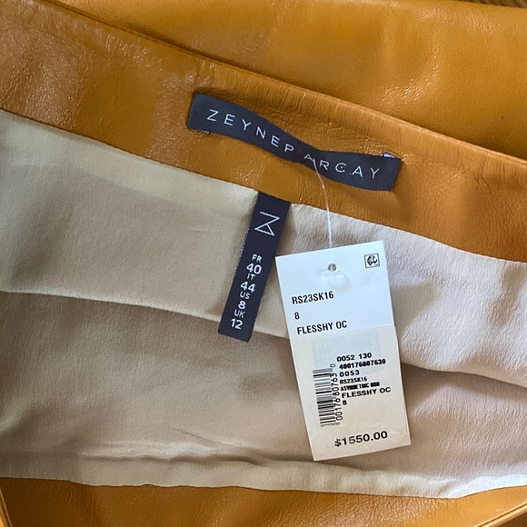 Zeynep Arcay Asymmetric Lambskin Mini Skirt in Ochre Sz US8 New With Tags - Picture 11 of 13